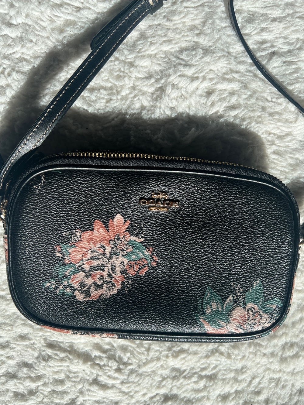 Coach Black Crossbody with Pink and Teal Floral Print
